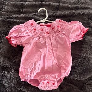 Pink Baby Romper with Red Embroidery